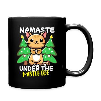 Kleine Katze macht Yoga an Weihnachten Namaste - Tasse einfarbig - Schwarz - Rechts