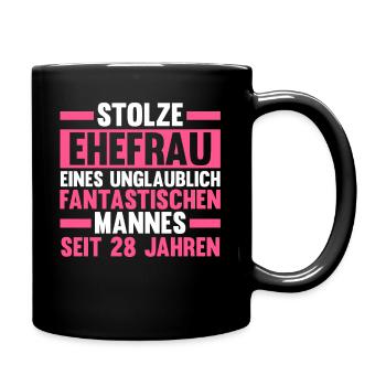 Ehe Nelkenhochzeit 28 Jahre Verheiratet Hochzeitst - Tasse einfarbig - Schwarz - Rechts
