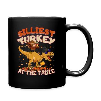 Thanksgiving T-Rex Silliest Turkey at the Table - Full Colour Mug - black - Right