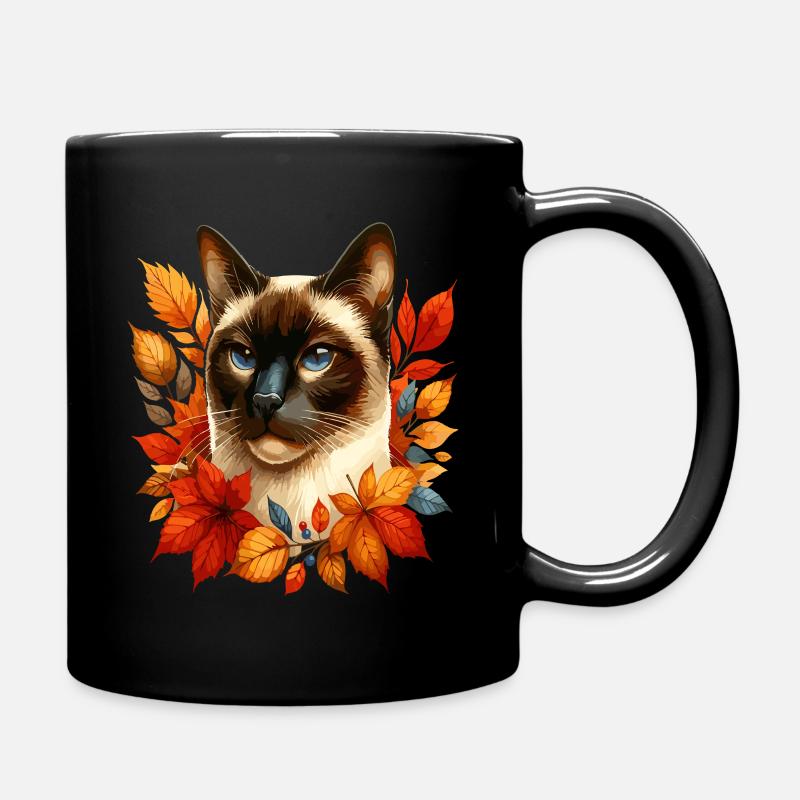 Herbstliche Katze - Tasse einfarbig - Schwarz