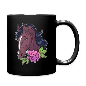Pferd mit Blumen Reitlehrer - Tasse einfarbig - Schwarz - Rechts