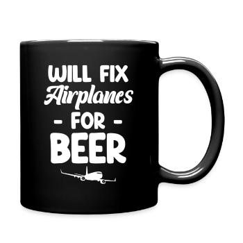Repariert Flugzeuge Für Bier. Lustiger - Tasse einfarbig - Schwarz - Rechts