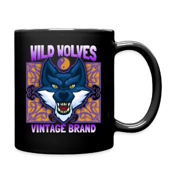 Wilder Wolf, Wolf Portrait, lustiger Wolfskopf - Tasse einfarbig - Schwarz - Rechts