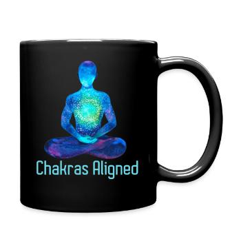 Chakras Aligned | Yoga Meditation Merch Gift Idea - Full Colour Mug - black - Right
