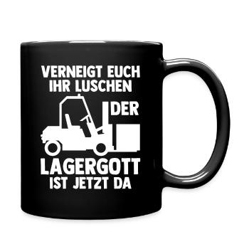 Lagergott Gabelstapler Logistiker Lagerist Stapler - Tasse einfarbig - Schwarz - Rechts