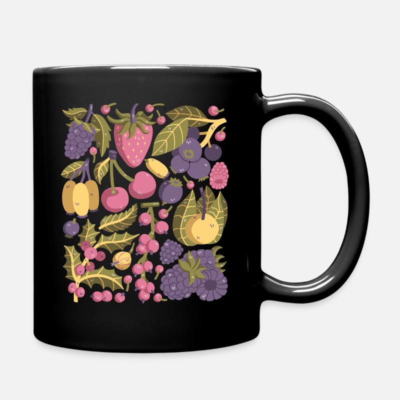 Beeren: Erdbeeren, Himbeeren, Blaubeeren, Kirschen - Tasse einfarbig - Schwarz