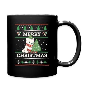 Ugly Christmas Sweater Cute Polar Bear - Full Colour Mug - black - Right