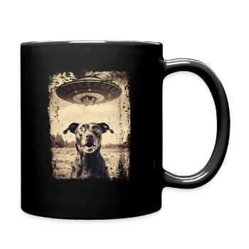 Lustiger Hund mit UFO Retro Vintage Alien - Tasse einfarbig - Schwarz - Rechts