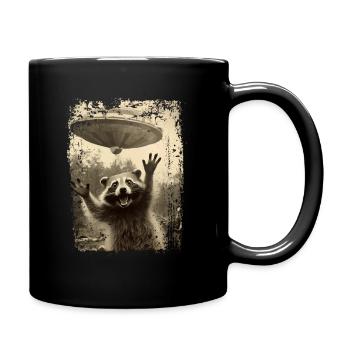 Lustiger Waschbär mit UFO Retro Vintage Alien - Tasse einfarbig - Schwarz - Rechts
