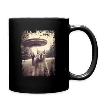 Lustiges Eichhönrchen mit UFO Retro Vintage Alien - Tasse einfarbig - Schwarz - Rechts