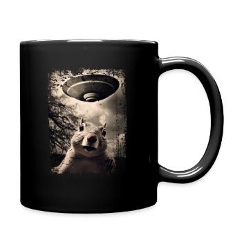 Lustiges Eichhönrchen mit UFO Retro Vintage Alien - Tasse einfarbig - Schwarz - Rechts