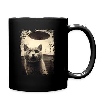 Lustige Katze mit UFO Retro Vintage Alien - Tasse einfarbig - Schwarz - Rechts