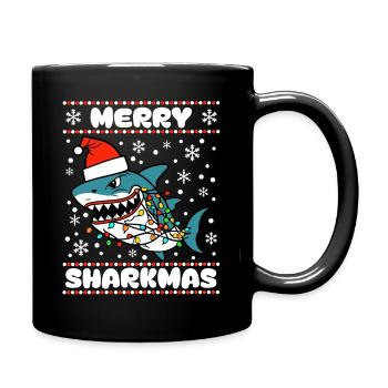 Merry Sharkmas Ugly Christmas Sweater Shark Ocean - Full Colour Mug - black - Right