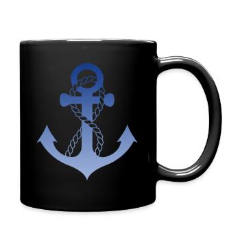 Blauer Anker, maritim, nautisch, Segler, Kapitän - Tasse einfarbig - Schwarz - Rechts