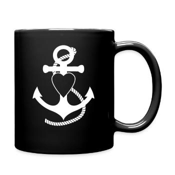 Ancre avec cœur et cordage, maritime, nautique, marin - Mug uni - noir - Droite