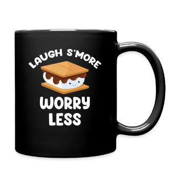 Lachen Sie Mehr Und Machen Sie Sich Weniger - Tasse einfarbig - Schwarz - Rechts