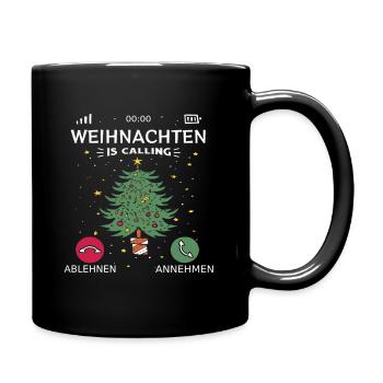 Weihnachten is Calling, Lustig Weihnachtsbaum - Tasse einfarbig - Schwarz - Rechts