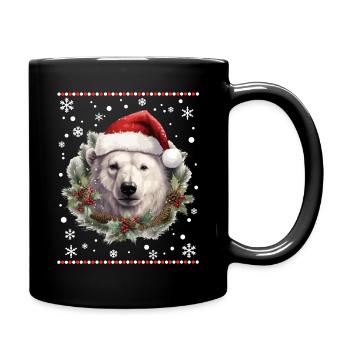Polar bear with Christmas hat celebrates Christmas - Full Colour Mug - black - Right