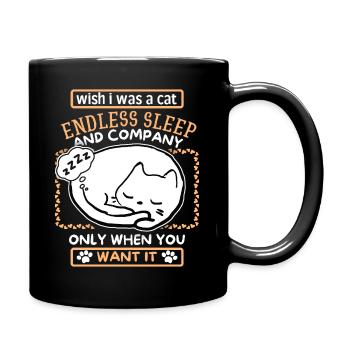 Katze schläft, lustiger Cartoon Katzen Spruch - Tasse einfarbig - Schwarz - Rechts