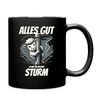 Schaf im Sturm bei Wind und Wetter, lustig - Tasse einfarbig - Schwarz - Rechts