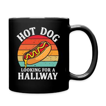 Hot Dog auf der Suche nach einem Flur - Tasse einfarbig - Schwarz - Rechts