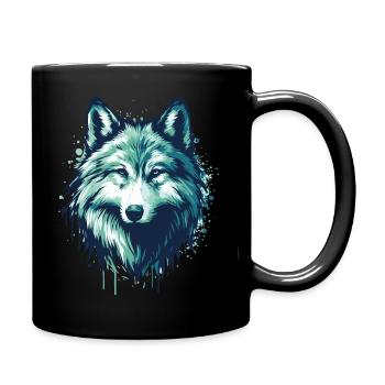 Loup coloré à l’aquarelle - Mug uni - noir - Droite