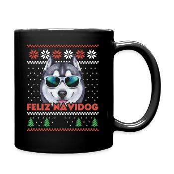 Husky sibérien Feliz Navidog Noël moche - Mug uni - noir - Droite