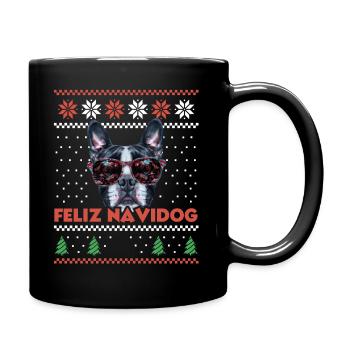 Boston Terrier Chien Feliz Navidog Noël moche - Mug uni - noir - Droite