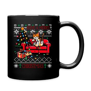 Have a merry Christmas Cat Pajamas PJ Ugly Funny - Full Colour Mug - black - Right