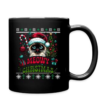Meowy Christmas - Cat Pajamas PJ Ugly Funny Xmas - Full Colour Mug - black - Right