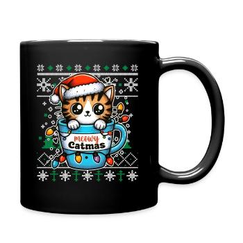 Meowy Catmas - Cat Pajamas PJ Ugly Funny Xmas - Full Colour Mug - black - Right