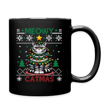 Meowy Catmas - Cat Pajamas PJ Ugly Funny Xmas - Full Colour Mug - black - Right