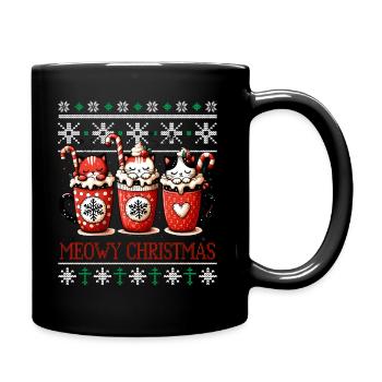 Meowy Christmas - Cat Pajamas PJ Ugly Funny Xmas - Full Colour Mug - black - Right