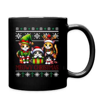 Meowy Christmas - Cat Pajamas PJ Ugly Funny Xmas - Full Colour Mug - black - Right