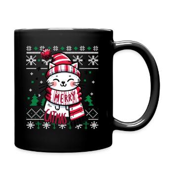 Meowy Catmas - Cat Pajamas PJ Ugly Funny Xmas - Full Colour Mug - black - Right
