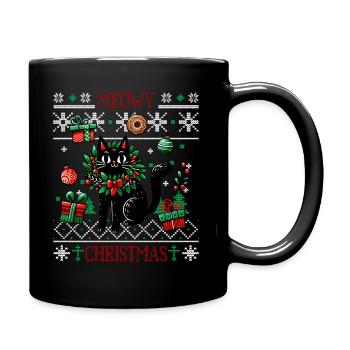 Meowy Christmas - Cat Pajamas PJ Ugly Funny Xmas - Full Colour Mug - black - Right
