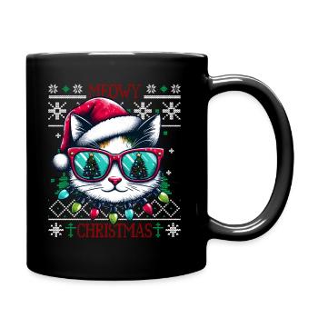 Meowy Christmas - Cat Pajamas PJ Ugly Funny Xmas - Full Colour Mug - black - Right