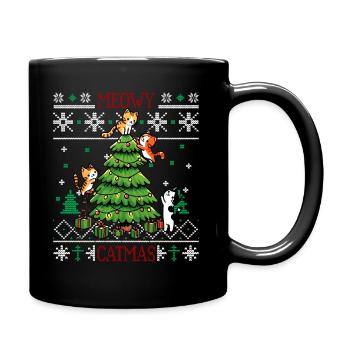 Meowy Catmas - Cat Pajamas PJ Ugly Funny Xmas - Full Colour Mug - black - Right
