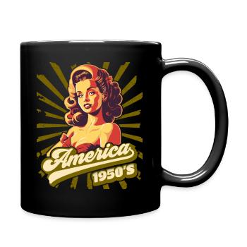 America USA 1950s Pinup, Rock and Roll - Full Colour Mug - black - Right