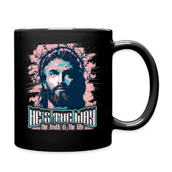 Jesus Christus mit Dornenkrone christlicher Spruch - Tasse einfarbig - Schwarz - Rechts