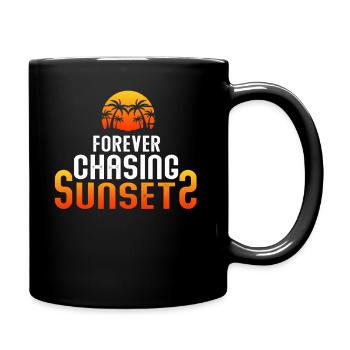 Für immer auf der Jagd nach Sonnenuntergängen Retro-Sommerurlaub - Tasse einfarbig - Schwarz - Rechts