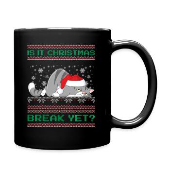 Is It Christmas Break Yet? Tired Cat for Teacher - Full Colour Mug - black - Right