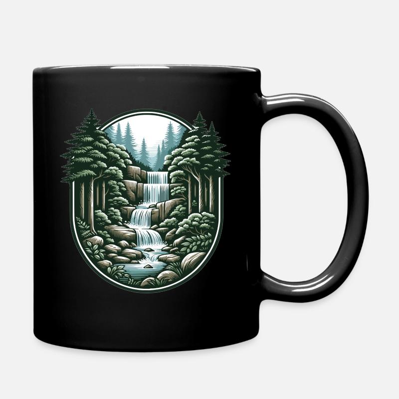 Ruhiger Wasserfall im Wald - Tasse einfarbig - Schwarz