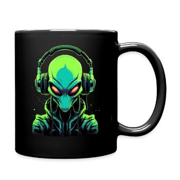 Alien with headphones Extraterrestrial DJ Music - Full Colour Mug - black - Right