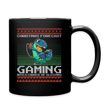 Funny Christmas Forecast Gaming T-Rex Ugly Xmas - Full Colour Mug - black - Right