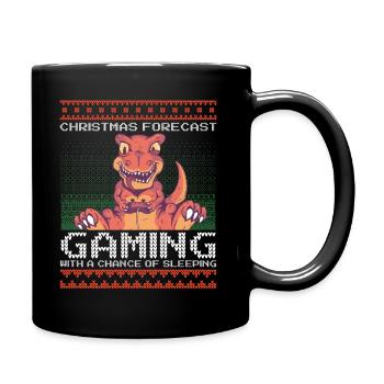 Funny Christmas Forecast Gaming T-Rex Ugly Xmas - Full Colour Mug - black - Right