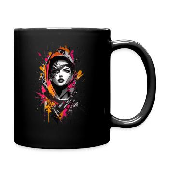 Abstract Colorful Young Woman Graffiti Art - Full Colour Mug - black - Right