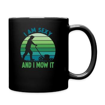 Garden motif lawn mower funny gardener saying - Full Colour Mug - black - Right
