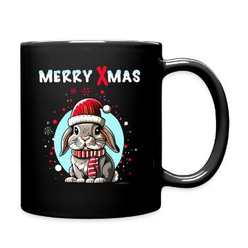 Lapin mignon avec chapeau de père Noël célébrant Noël - Mug uni - noir - Droite