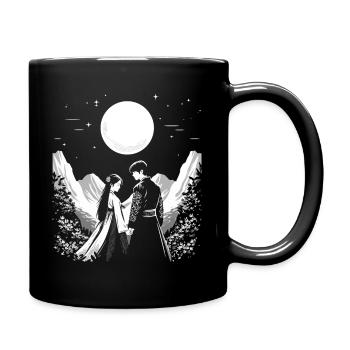 Lovers in hanbok with Korean Mountains and Moon - Full Colour Mug - black - Right